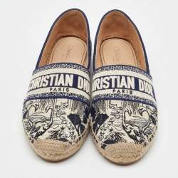 Pre Owned Dior Navy Blue Oblique Canvas Granville Espadrille Flats Size 39