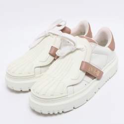Pre Owned Dior White/Beige Leather and Rubber Dior ID Low Top Sneakers Size 38.5