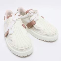 Pre Owned Dior White/Beige Leather and Rubber Dior ID Low Top Sneakers Size 38.5