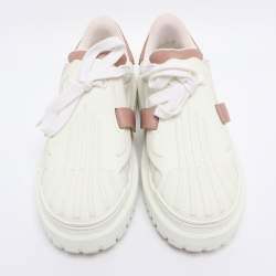 Pre Owned Dior White/Beige Leather and Rubber Dior ID Low Top Sneakers Size 38.5