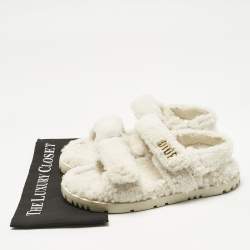 Pre Owned Dior White Shearling Dioraddict Slingback Sandals Size 40