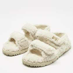 Pre Owned Dior White Shearling Dioraddict Slingback Sandals Size 40