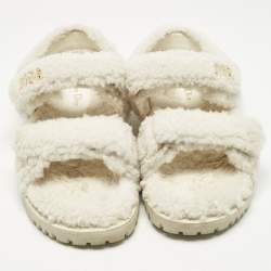 Pre Owned Dior White Shearling Dioraddict Slingback Sandals Size 40