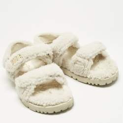 Pre Owned Dior White Shearling Dioraddict Slingback Sandals Size 40
