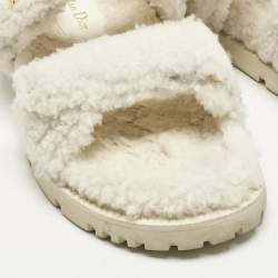 Pre Owned Dior White Shearling Dioraddict Slingback Sandals Size 40