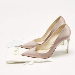 Pre Owned Dior Metallic Light Pink Fabric Acrylic Heel Pointed Toe Pumps Size 39.5