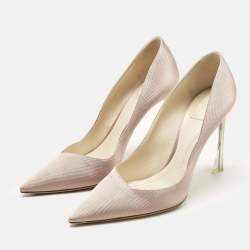 Pre Owned Dior Metallic Light Pink Fabric Acrylic Heel Pointed Toe Pumps Size 39.5