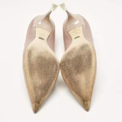 Pre Owned Dior Metallic Light Pink Fabric Acrylic Heel Pointed Toe Pumps Size 39.5