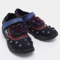 Pre Owned Dior Blue Fabric Embellished Fusion Sneakers Size 38.5