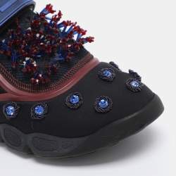 Pre Owned Dior Blue Fabric Embellished Fusion Sneakers Size 38.5