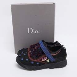 Pre Owned Dior Blue Fabric Embellished Fusion Sneakers Size 38.5