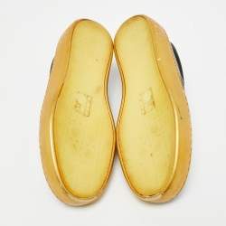 Pre Owned Dior Black/Gold Leather And Satin Floral Embellished Slip On Sneaker Size 36.5