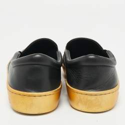 Pre Owned Dior Black/Gold Leather And Satin Floral Embellished Slip On Sneaker Size 36.5