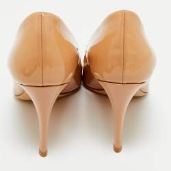 Pre Owned Dior Beige Cannage Patent Leather Buckle Embellished Pointed Toe Pumps Size 38.5