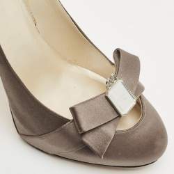 Pre Owned Dior Grey Satin Bow Embellished Platform Pumps Size 39