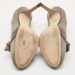 Pre Owned Dior Grey Satin Bow Embellished Platform Pumps Size 39