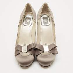 Pre Owned Dior Grey Satin Bow Embellished Platform Pumps Size 39