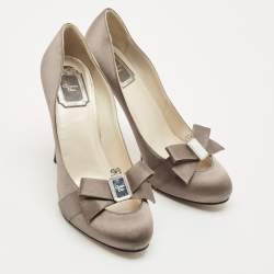 Pre Owned Dior Grey Satin Bow Embellished Platform Pumps Size 39