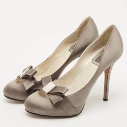 Pre Owned Dior Grey Satin Bow Embellished Platform Pumps Size 39