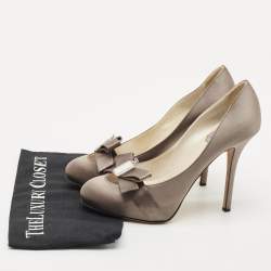 Pre Owned Dior Grey Satin Bow Embellished Platform Pumps Size 39