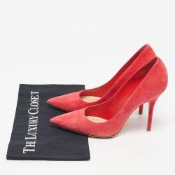 Pre Owned Dior Coral Pink Suede Pointed Toe Pumps Size 37.5