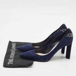 Pre Owned Dior Navy Blue Suede CD Chain Detail Pointed Toe Pumps Size 40