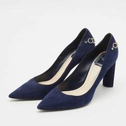 Pre Owned Dior Navy Blue Suede CD Chain Detail Pointed Toe Pumps Size 40