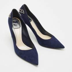 Pre Owned Dior Navy Blue Suede CD Chain Detail Pointed Toe Pumps Size 40