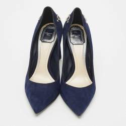 Pre Owned Dior Navy Blue Suede CD Chain Detail Pointed Toe Pumps Size 40