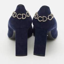 Pre Owned Dior Navy Blue Suede CD Chain Detail Pointed Toe Pumps Size 40