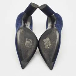 Pre Owned Dior Navy Blue Suede CD Chain Detail Pointed Toe Pumps Size 40