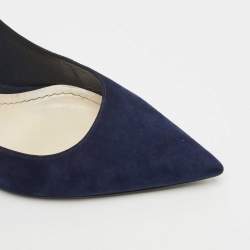 Pre Owned Dior Navy Blue Suede CD Chain Detail Pointed Toe Pumps Size 40