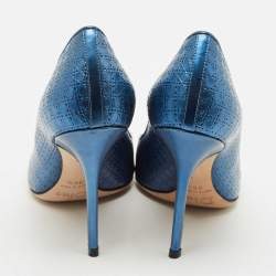Pre Owned Dior Metallic Blue Microcannage Patent Leather Cherie Pointed Toe Pumps Size 36.5