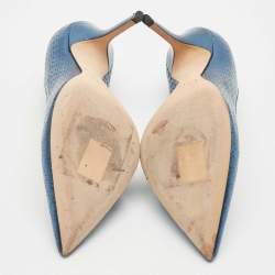 Pre Owned Dior Metallic Blue Microcannage Patent Leather Cherie Pointed Toe Pumps Size 36.5