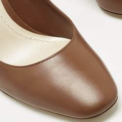 Pre Owned Dior Brown Leather Round Toe Pumps Size 35