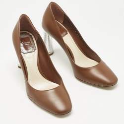 Pre Owned Dior Brown Leather Round Toe Pumps Size 35