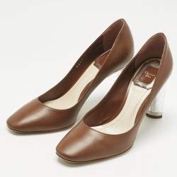 Pre Owned Dior Brown Leather Round Toe Pumps Size 35