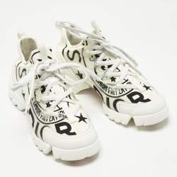 Pre Owned Dior White/Black Knit Fabric and PVC D-Connect Low Top Sneakers Size 36.5