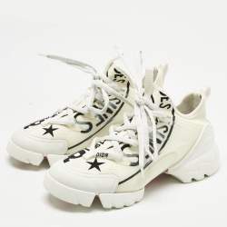 Pre Owned Dior White/Black Knit Fabric and PVC D-Connect Low Top Sneakers Size 36.5