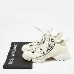 Pre Owned Dior White/Black Knit Fabric and PVC D-Connect Low Top Sneakers Size 36.5
