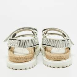 Pre Owned Dior Cream/Black Canvas DiorAct Sandals Size 39.5