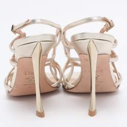Pre Owned Dior Gold Leather D-Frame Slingback Sandals Size 37