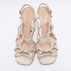 Pre Owned Dior Gold Leather D-Frame Slingback Sandals Size 37