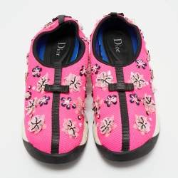 Pre Owned Dior Pink Mesh Crystal Embellished Fusion Sneakers Size 39