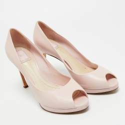 Pre Owned Dior Light Pink Leather Diorella Peep Toe Platform Pumps Size 39