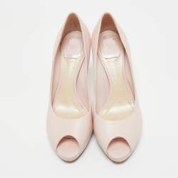 Pre Owned Dior Light Pink Leather Diorella Peep Toe Platform Pumps Size 39