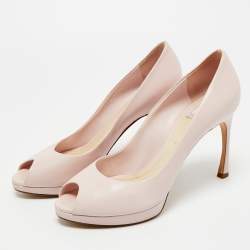Pre Owned Dior Light Pink Leather Diorella Peep Toe Platform Pumps Size 39