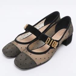 Pre Owned Dior Black Polka Dot Mesh and Suede Baby-D Mary Jane Pumps Size 38