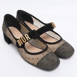 Pre Owned Dior Black Polka Dot Mesh and Suede Baby-D Mary Jane Pumps Size 38