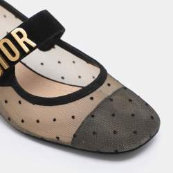 Pre Owned Dior Black Polka Dot Mesh and Suede Baby-D Mary Jane Pumps Size 38